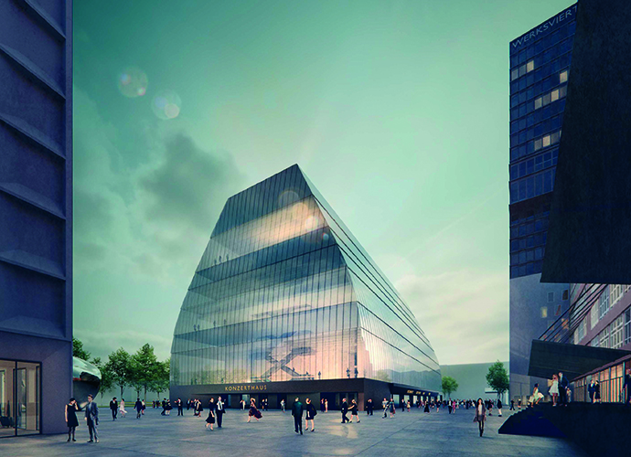 So wird nach dem Entwurf des Architekturbüros Cukrowicz Nachbaur das Konzerthaus München aussehen